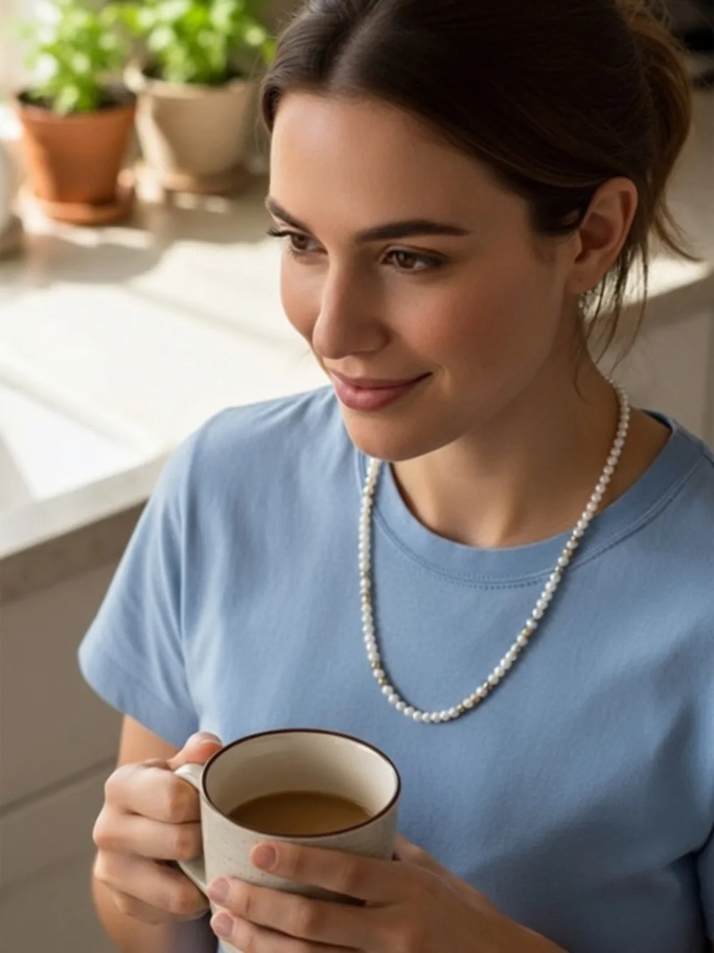Classic Pearl necklace w/ Gold Beads - Picture 8 of 16